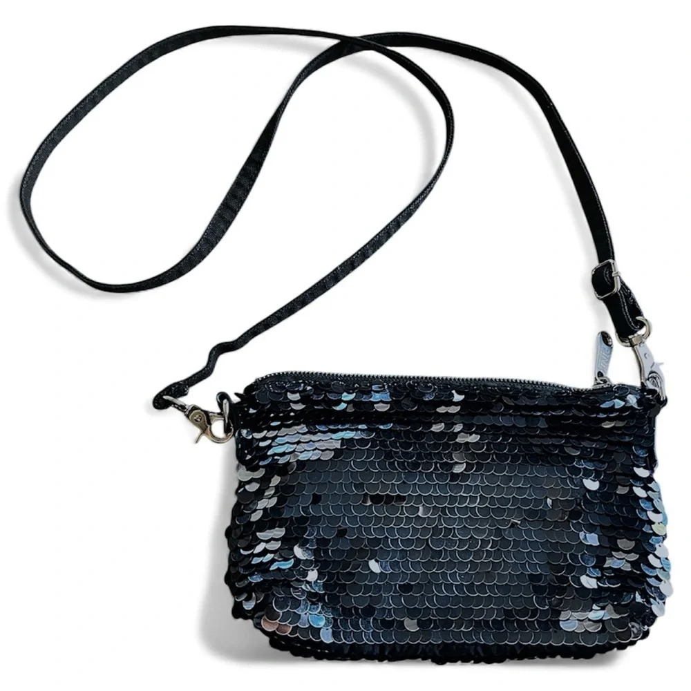 Victoria’s Secret 2012 Sequinned adjustable crossbody Bag, midnight blue 9”x6”